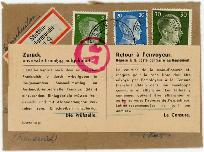 Lettre recommandée d'un STO vers la France refoulée