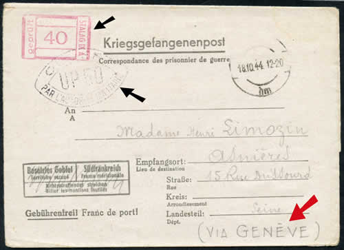 Lettre d'un prisonnier via Genève