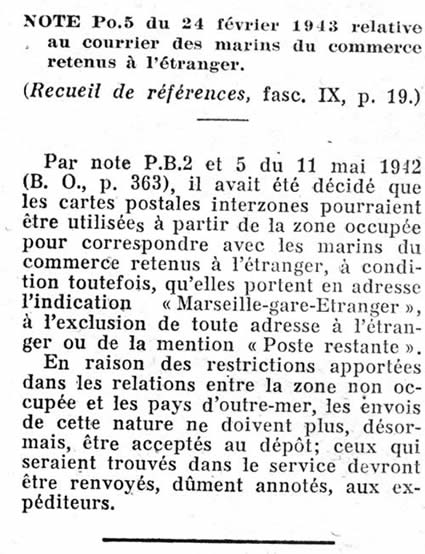 Courrier pour les marins d'Alexandrie