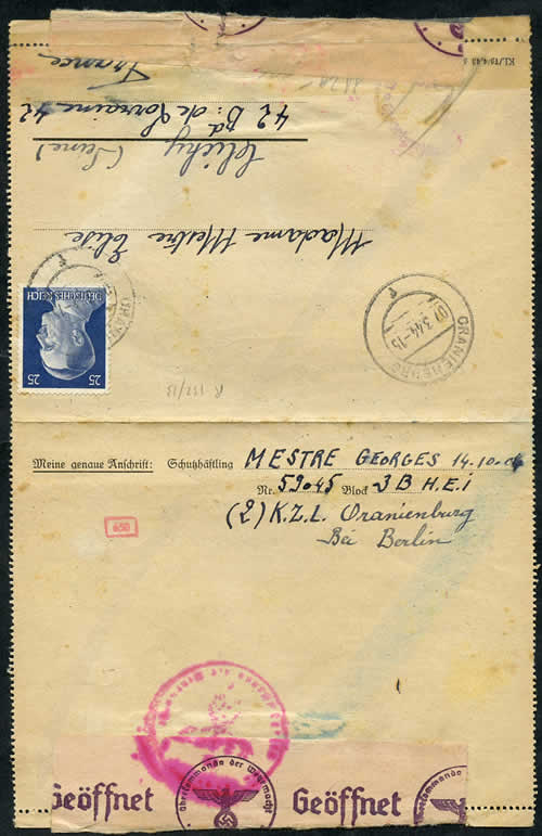 carte-lettre enprovenance d'oranienbourg