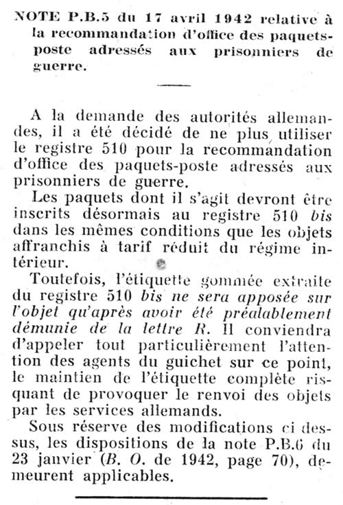 paquets recommandés pour prisonniers