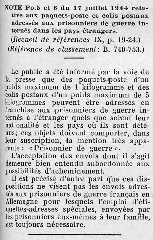 Envoi de colis aux prisonniers