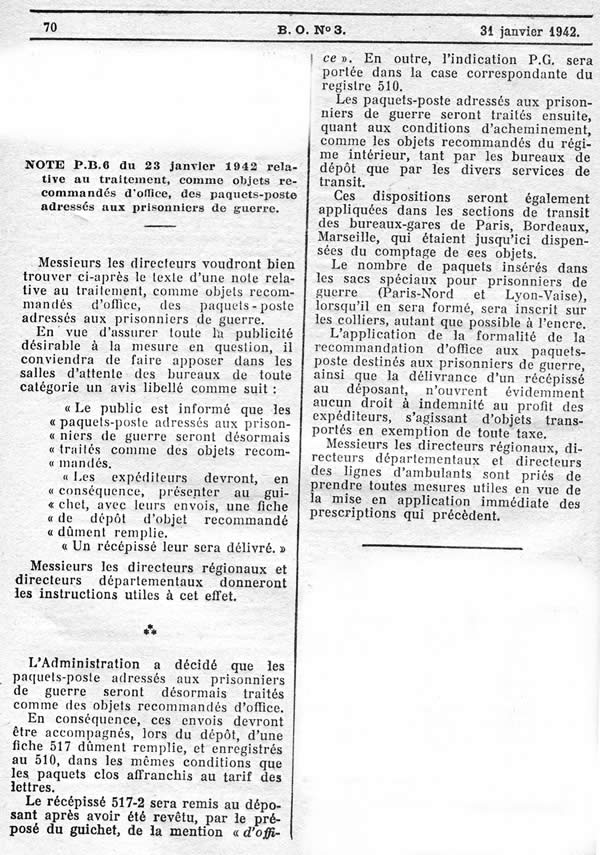 paquets postes pour prisonniers de guerre