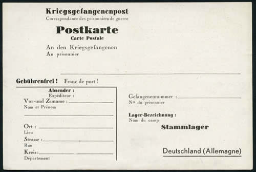 Postkarte spéciale pour prisonner Lille