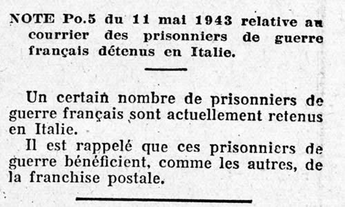 Courrier des Prisonniers en Italie