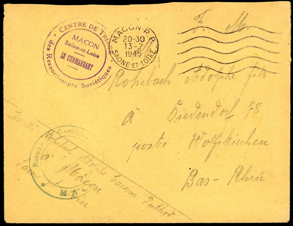 Lettre d'un centre de triage des ressortissants soviétiques