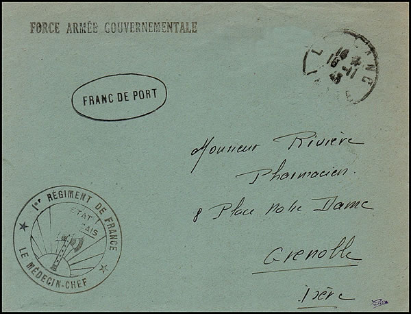 Lettre du médecin-chef du premier régiment de France