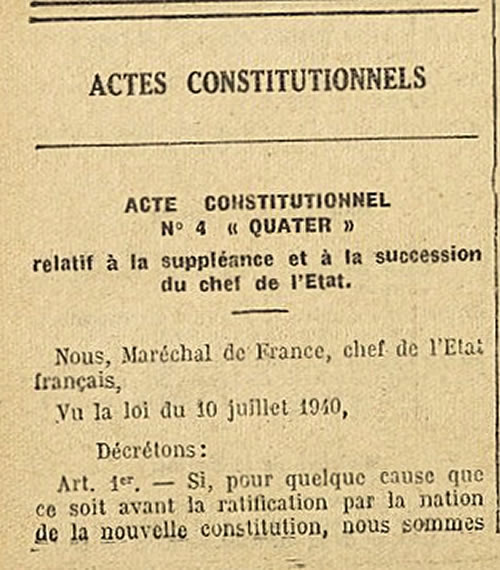 Acte Constitutionnel No 4 designation de Darlan