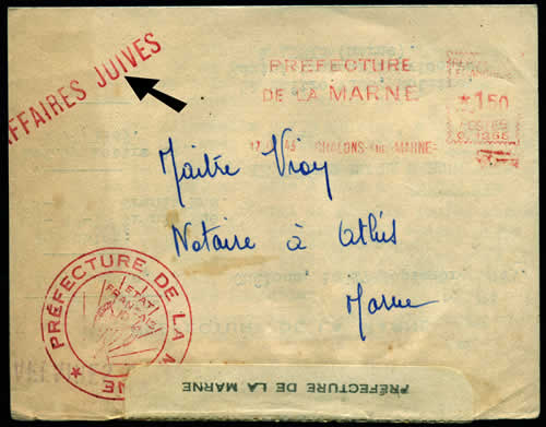 Lettre de la Préfecture de la Marne affaires juives