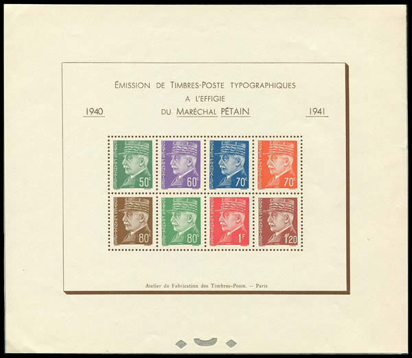 Bloc des timbres pétain petit format