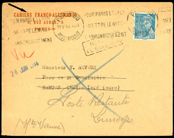 Lettre à entête des Cahiers franco-allemands 1944