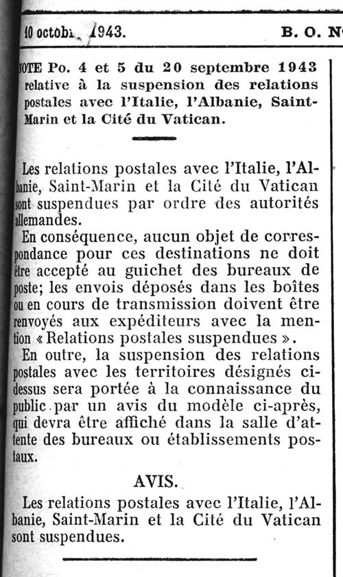 Interruption du courrier vers l'Italie