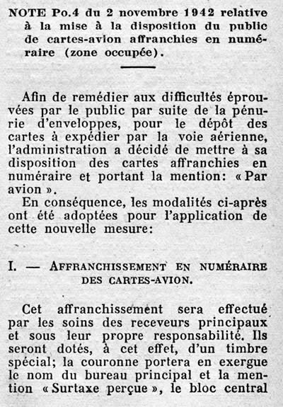 carte avion affranchies en numéraire