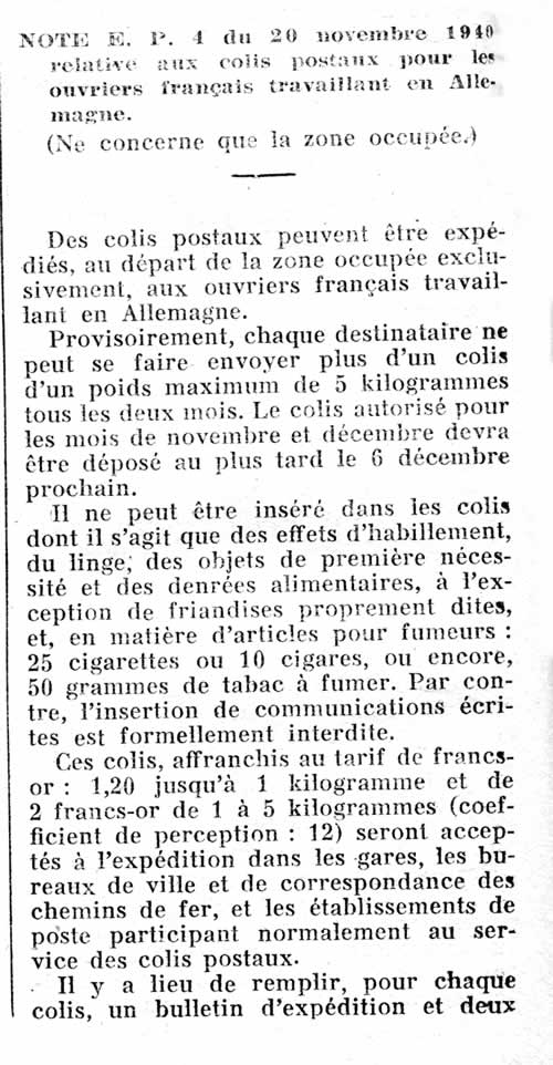 Colis pour ouvriers en Allemagne