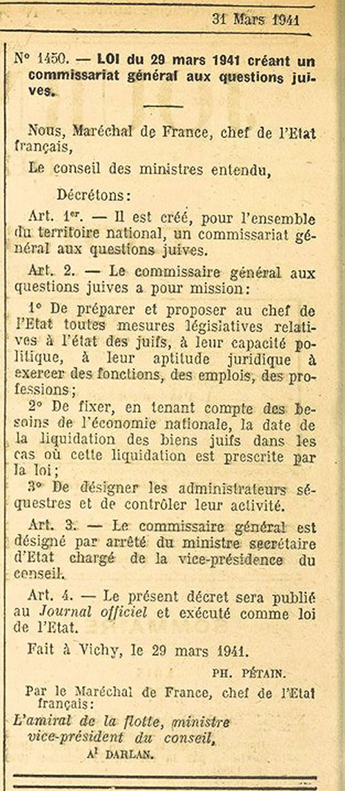 Loi créant le Commissariat aux Questions Juives