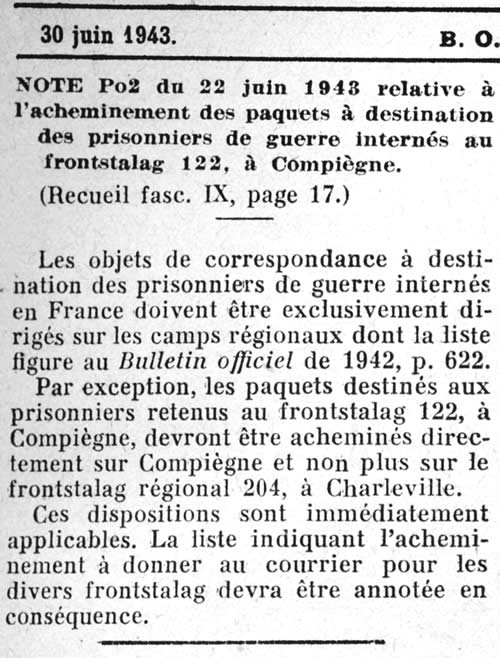 Colis pour le frontstalag de Compègne
