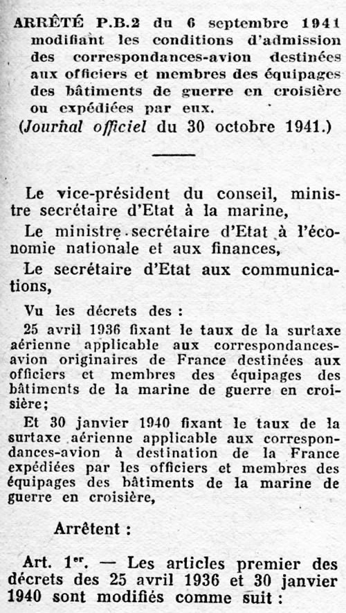 Courrier avion pour les batiments de guerre