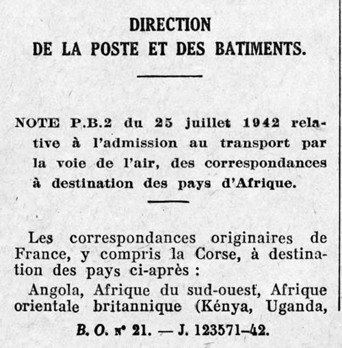 Courrier aérien vers l'Afrique