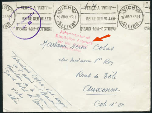 Courrier autorisé par les Allemands juillet 1940