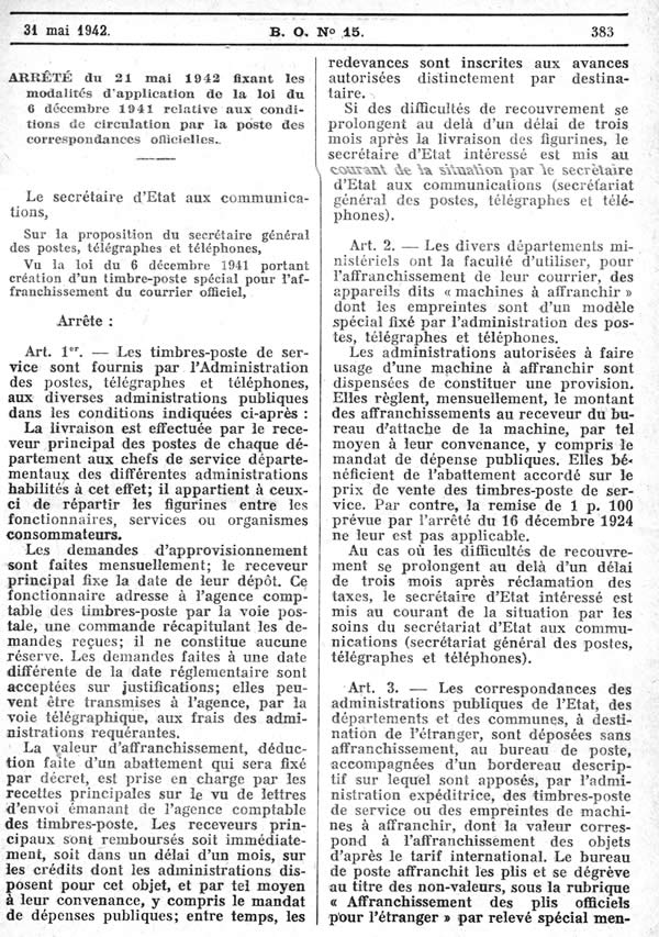 Note d'application de la loi sur le courrier officiel