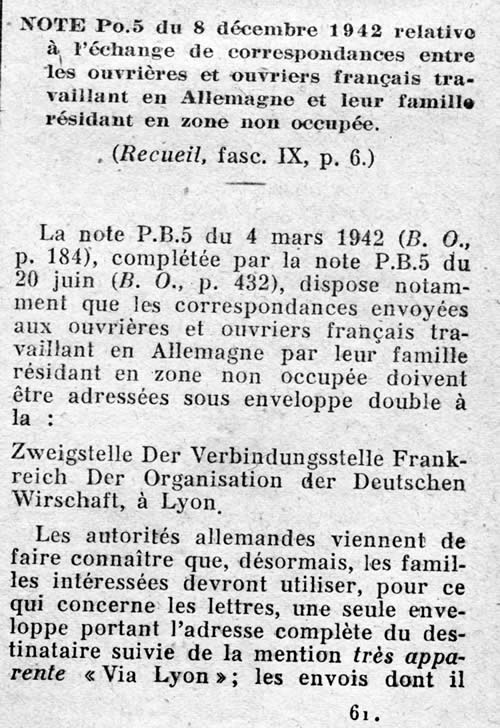 envoi de courrier aux français travaillant volontairement en Allemagne