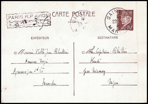 CP avion pour le Niger