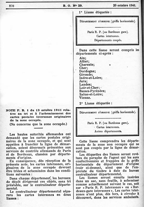 Départements coupés par la ligne de démarcation