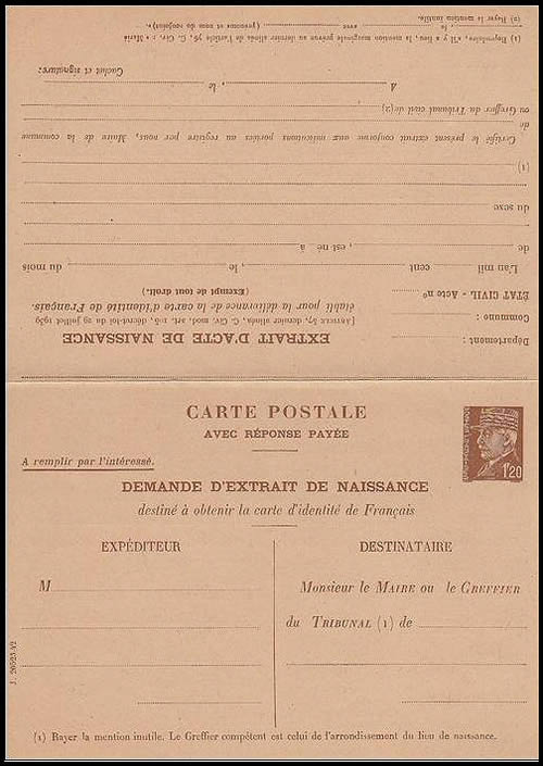 Entier interzone extrait de naissance