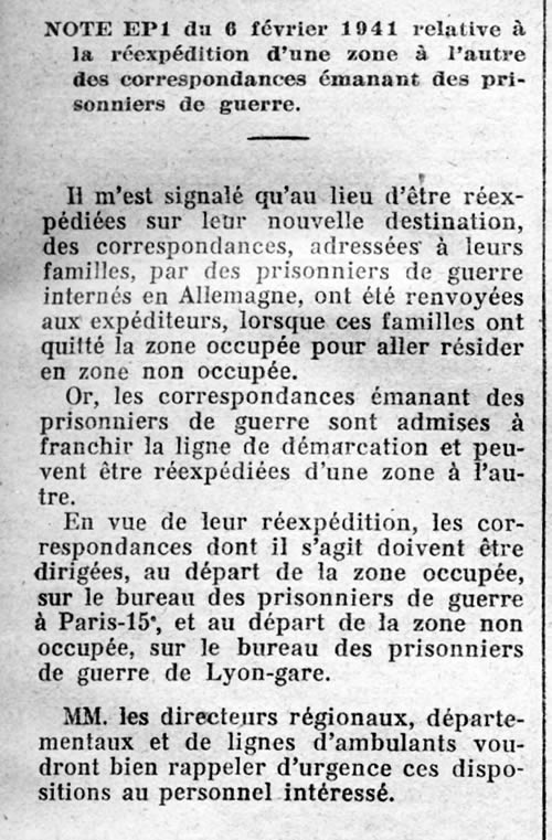Courrier interzone des prisonniers