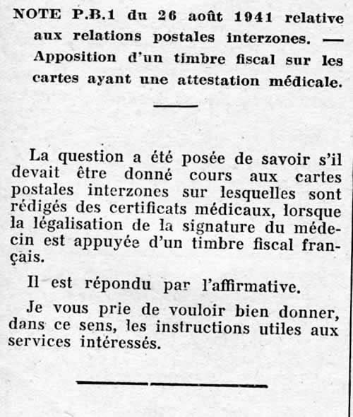 Timbre fiscal sur carte interzone.