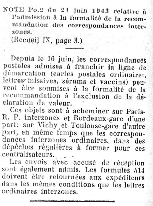 Possibilité de lettres recommandées interzones