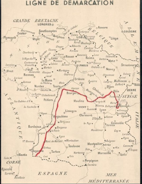 Carte montrant la ligne de démarcation et les grandes villes de prt et d'autres