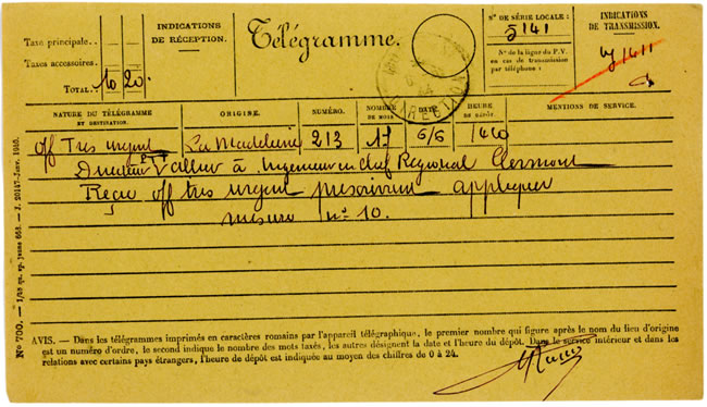 télégramme 6 juin 44 appliquez mesure No 10