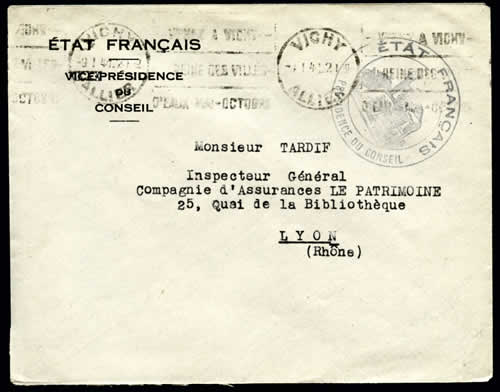 Lettre de la Présidence du conseil janvier 1941