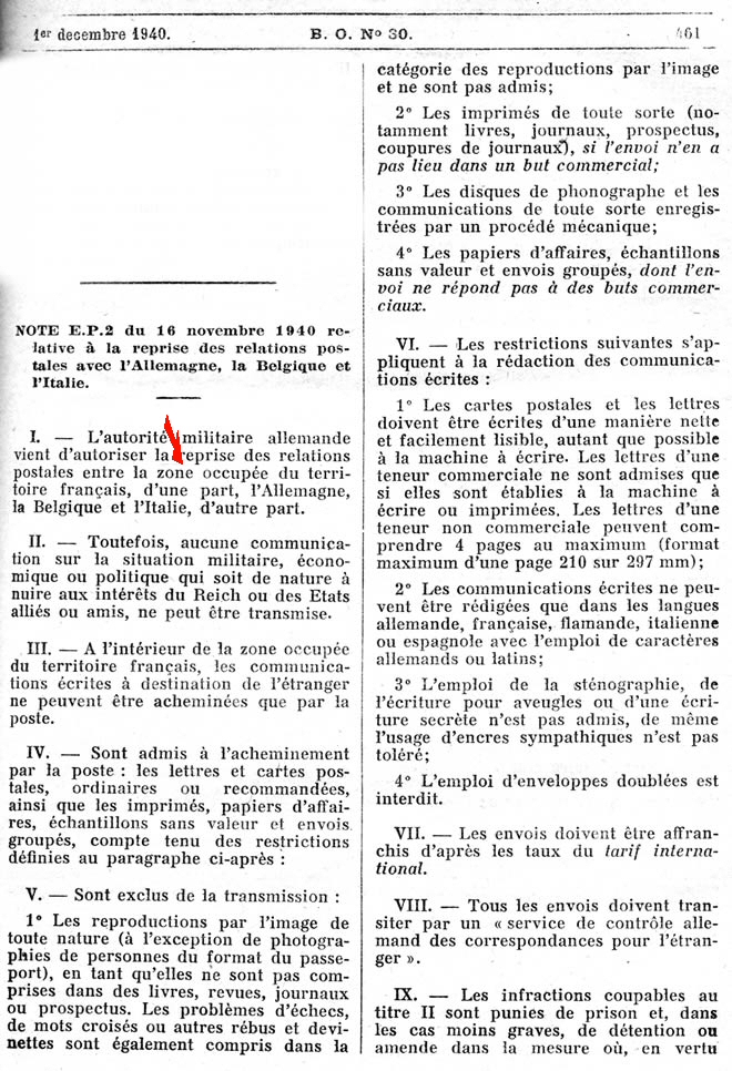 reprise du courrier entre ZO et Allemagne et Italie