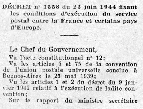 Tarif étranger 0644