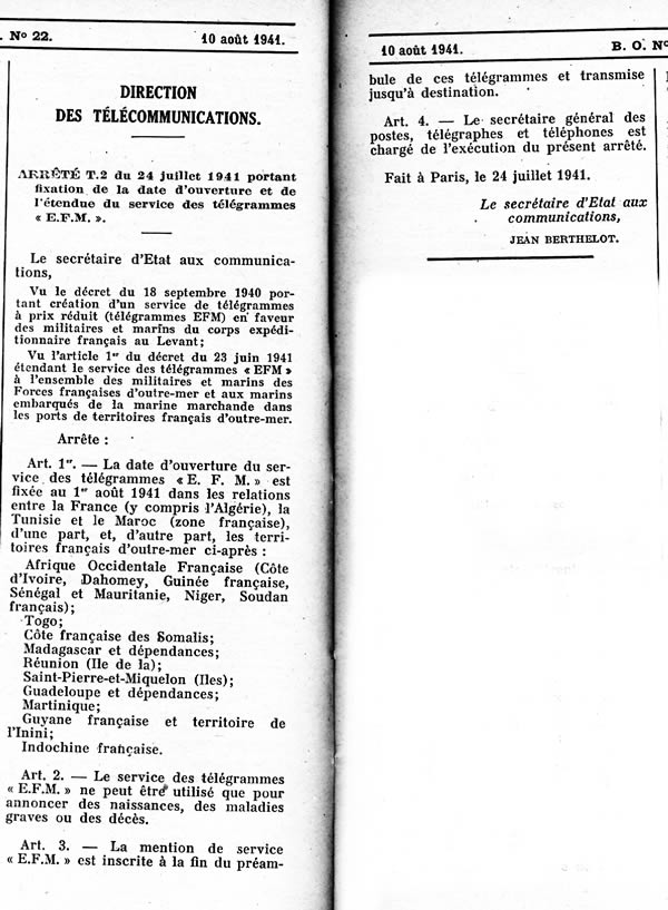 mise enservice des télégrammes EFM