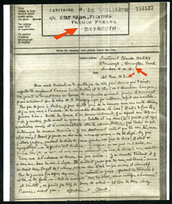 Airgraph de Londres pour Beyrouth