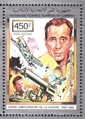 Timbre des Comores film Sahara avec Humphrey Bogart