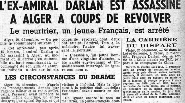 Annonce de l'assassinat de l'amiral Darlan