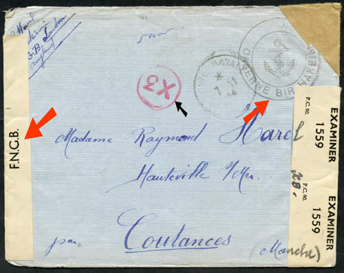 Lettre de la caserne de Bir-hakeim à Londres avec ensure FNGB