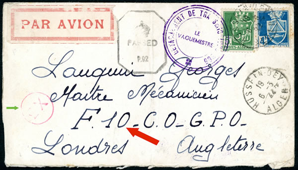 Lettre adressée à un marin des FNFL avec adresse de couverture F10 c o GPO Londres