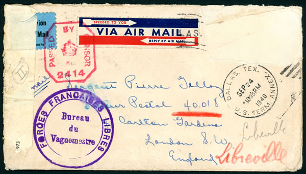 Lettre des USA pour un militaire français au Gabon via Londres