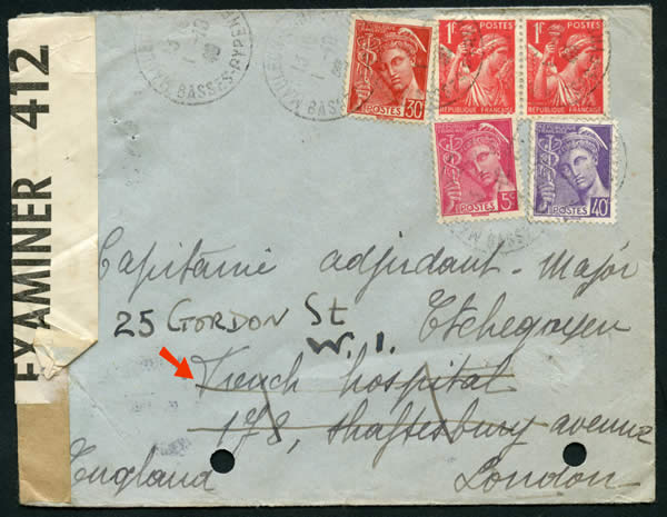 Lettre de zone non-occupée vers Londres octobre 1940