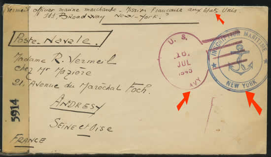 Oblitération killer US NAVY Rouge