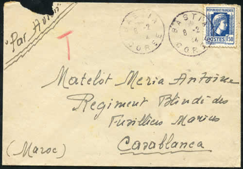 1F50 marianne de fernez RF sur lettre Bastia 02/44