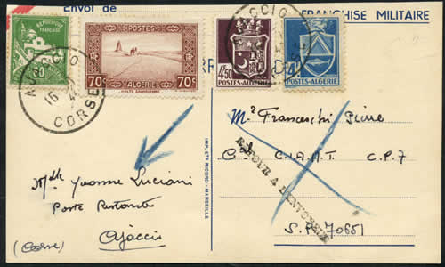 Blasons et paysages d'Alger sur lettre de Corse