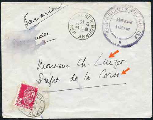 lettre du Commissaire à l'Intérieur au nouveau Préfet de Corse