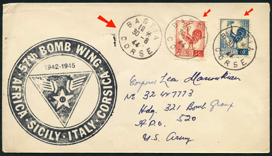 Timbres Coq sur lettre