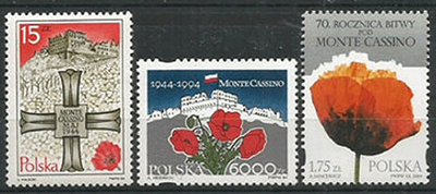 Timbres de pologne consacrés à Monte cassino